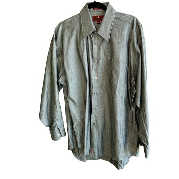 Nordstrom Vintage 80s Relaxed Classic Gray Herringbone Dress Shirt 16.5 /33 - Picture 2 of 8